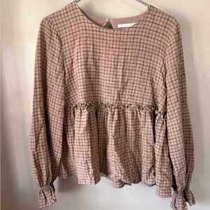 ZARA Women's Blouse in Pink Checkered Pattern